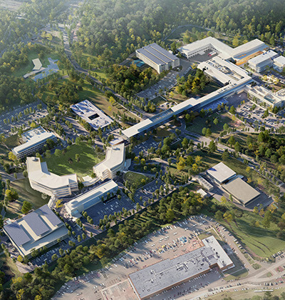 Aerial shot of the Regeneron Tarrytown campus.